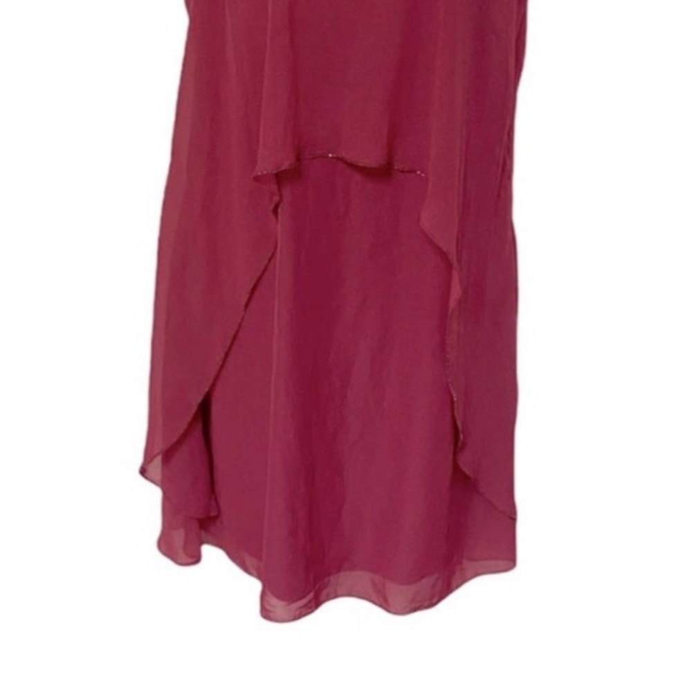 Midnight Velvet Georgette Shift Cocktail Party Guest Fuchsia Summer Beaded Dress - Picture 8 of 15